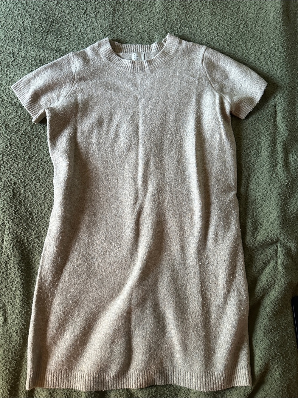 a new day Short-Sleeve Crewneck Sweater Dress in Light Beige